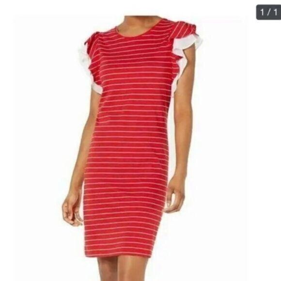 Maison Jules womens red and white stripe shift dress size XS - Picture 1 of 10